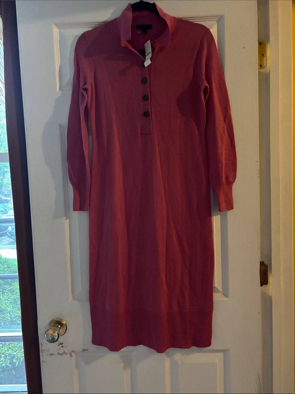 J. Crew Rose-Pink Long-Sleeve Polo Knit Dress